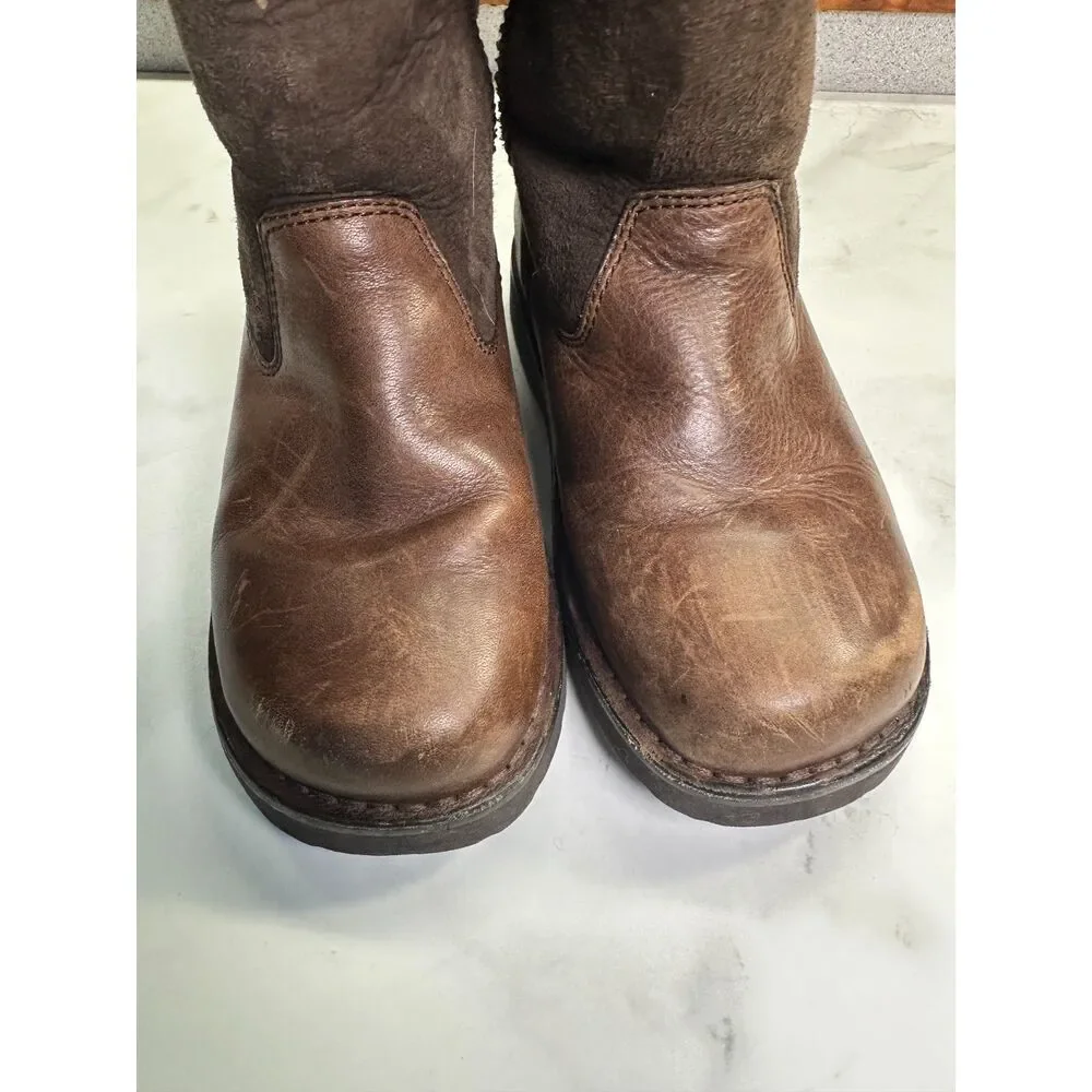 Ugg Australia Brown Leather & Shearling Short Boots, Size 4 5263, Winter Y2K